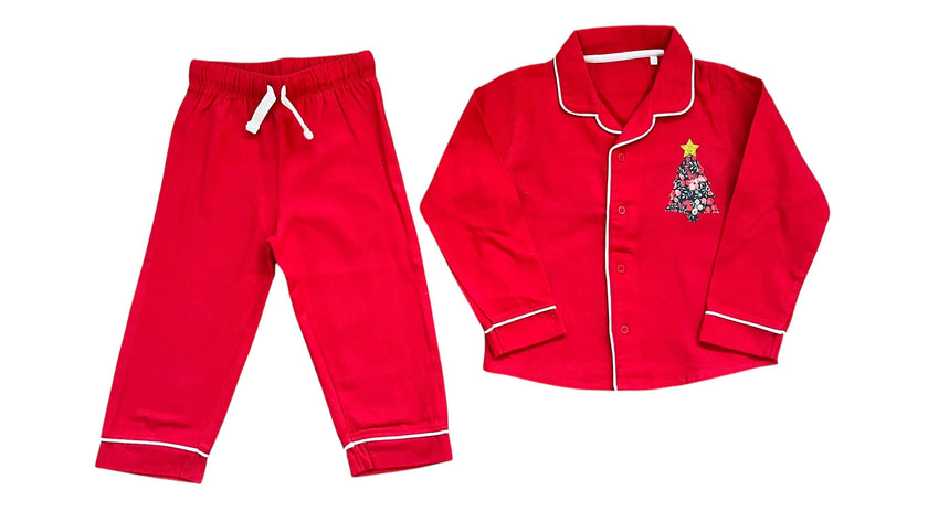Liberty of London children's Christmas tree classic pyjamas - red
