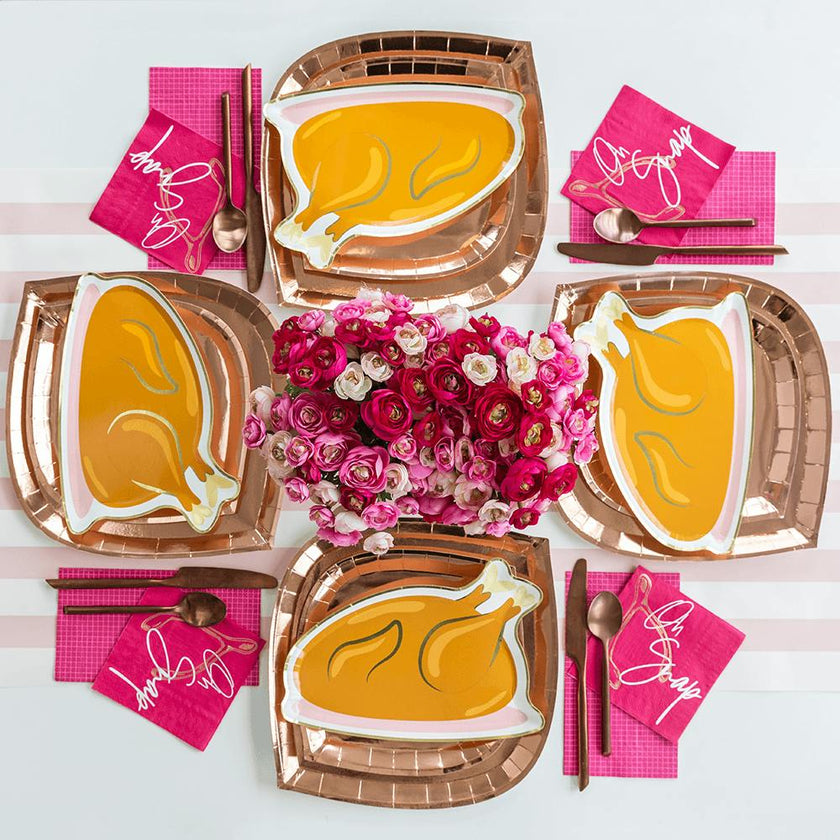 Magenta Grid Print Guest Napkins