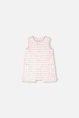 Cotton Striped Romper White And Pink Stripes