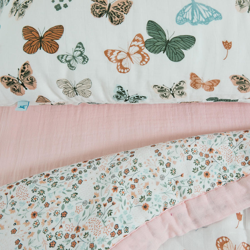 Cotton Muslin Toddler Bedding 3 Piece Set - Butterflies 2