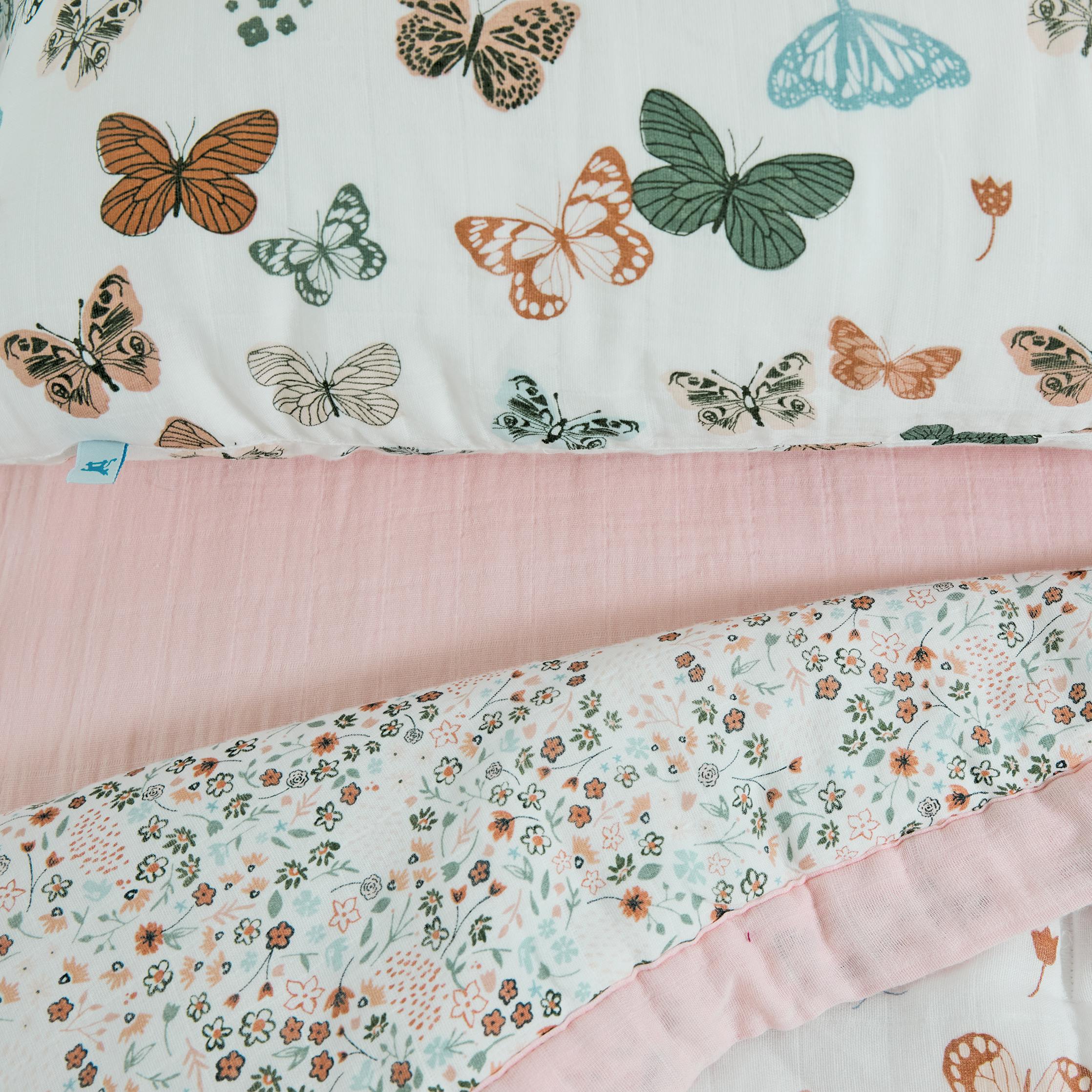 Cotton Muslin Toddler Bedding 3 Piece Set - Butterflies 2