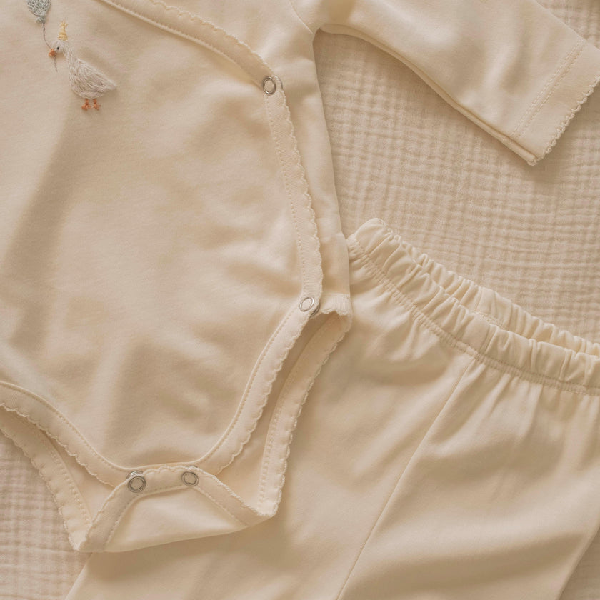 Pima Embroidered Bundle Set in Goose