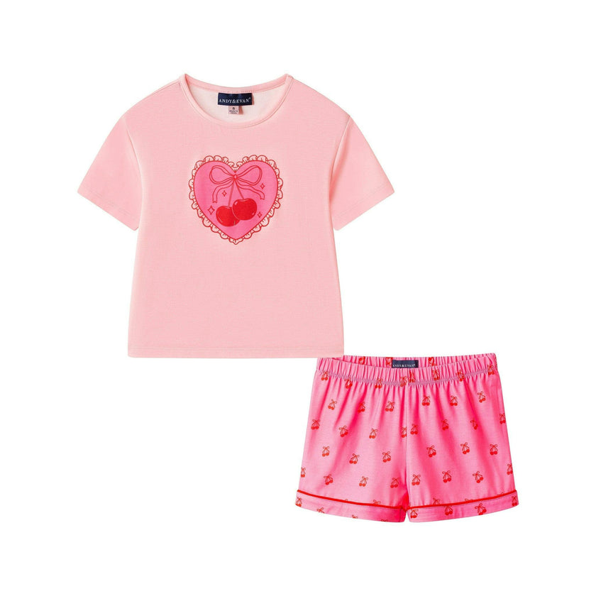 Girls Tee & Short Pajama Set | Pink Cherry Heart