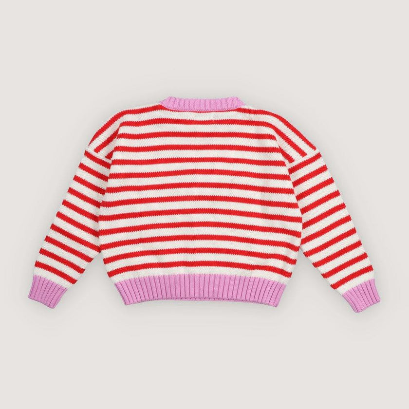 Marigold Jumper Tulip Red & Pink Lavander Stripes