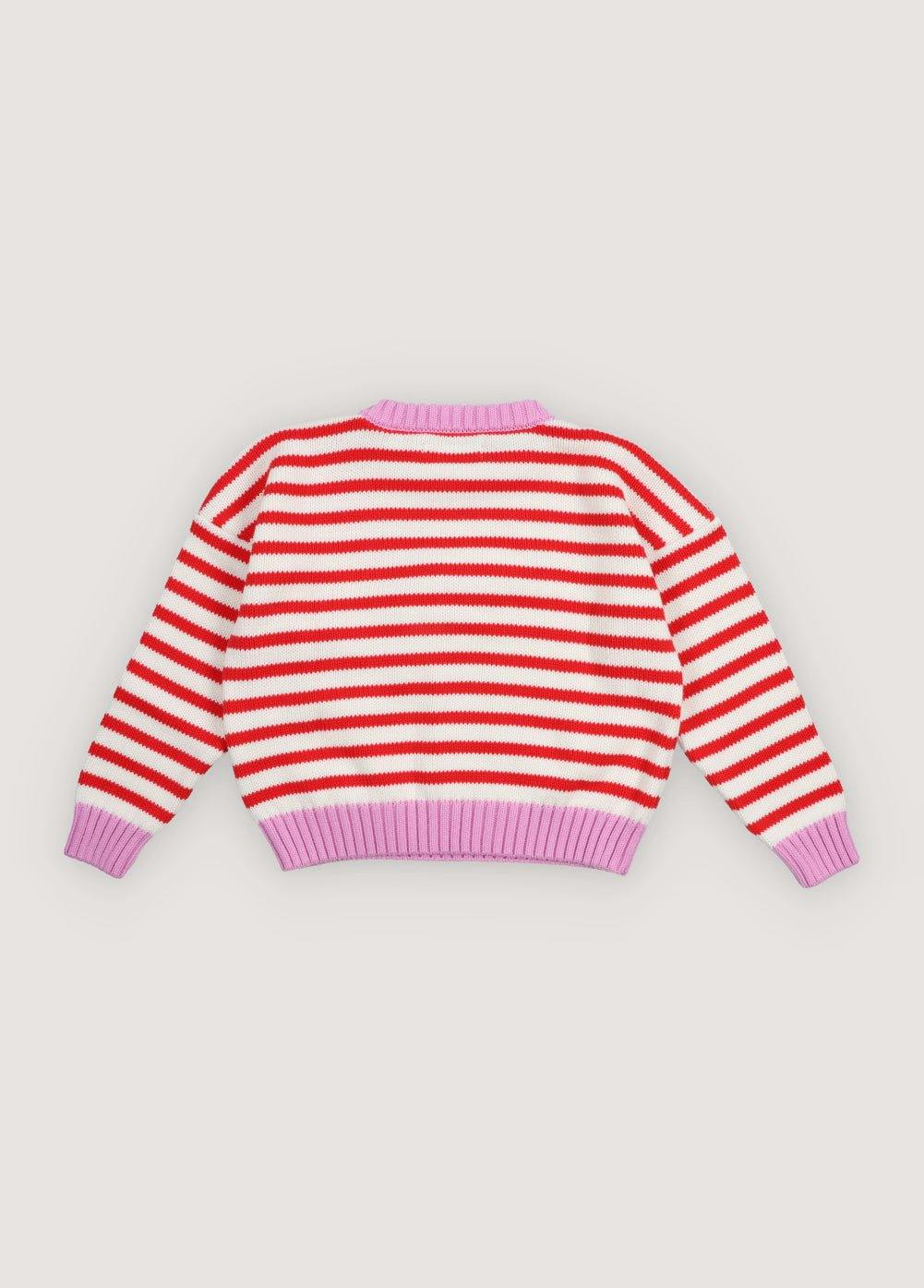 Marigold Jumper Tulip Red & Pink Lavander Stripes