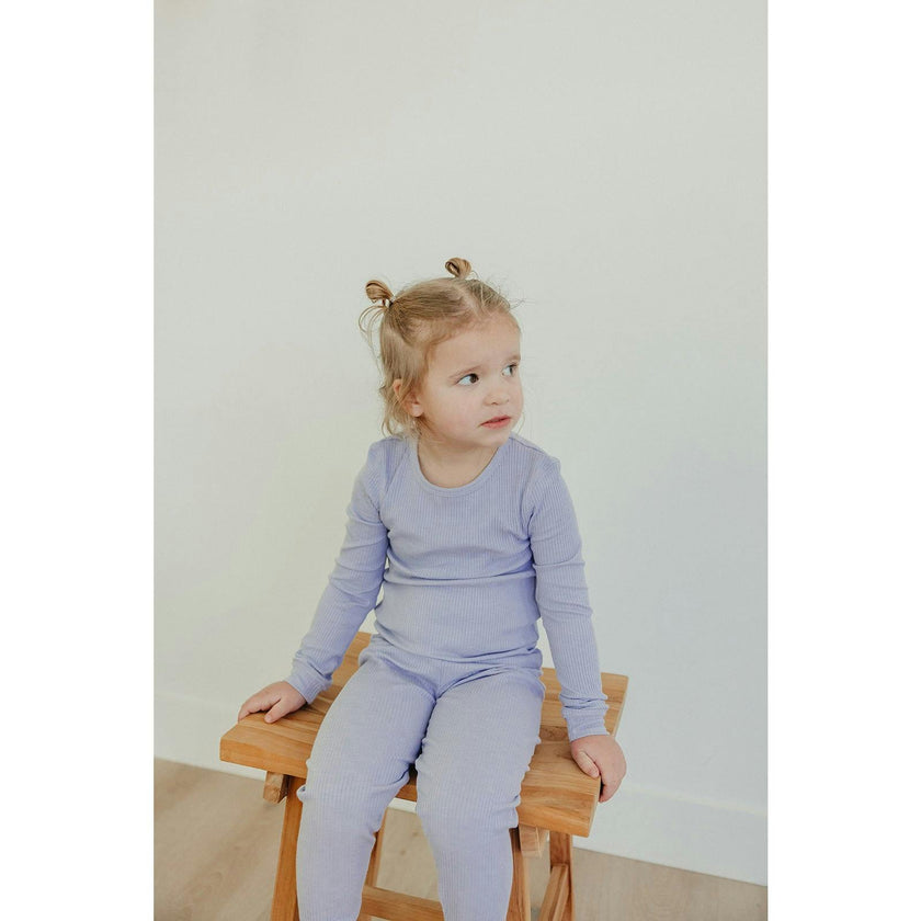 Periwinkle Rib Knit 2-Piece Long Sleeve Pajama Set