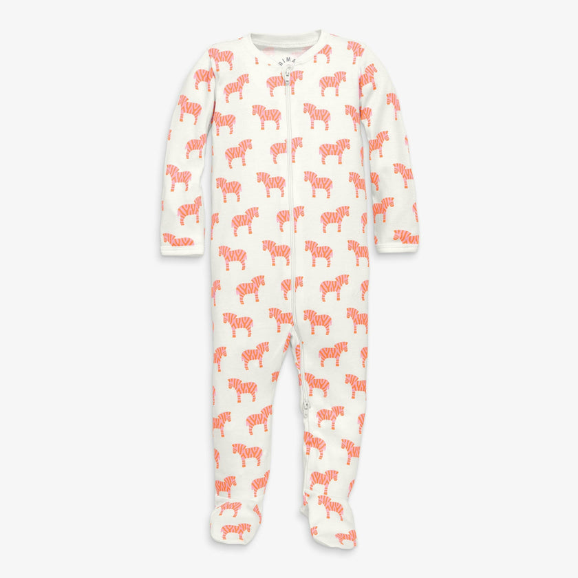 Baby organic zip footie in animal friends