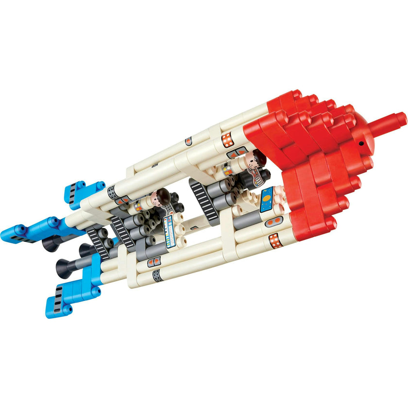 Hape: PolyM: Adventure Rocket&nbsp;- Red-Blue-White - 138pc Building Block Toy Set