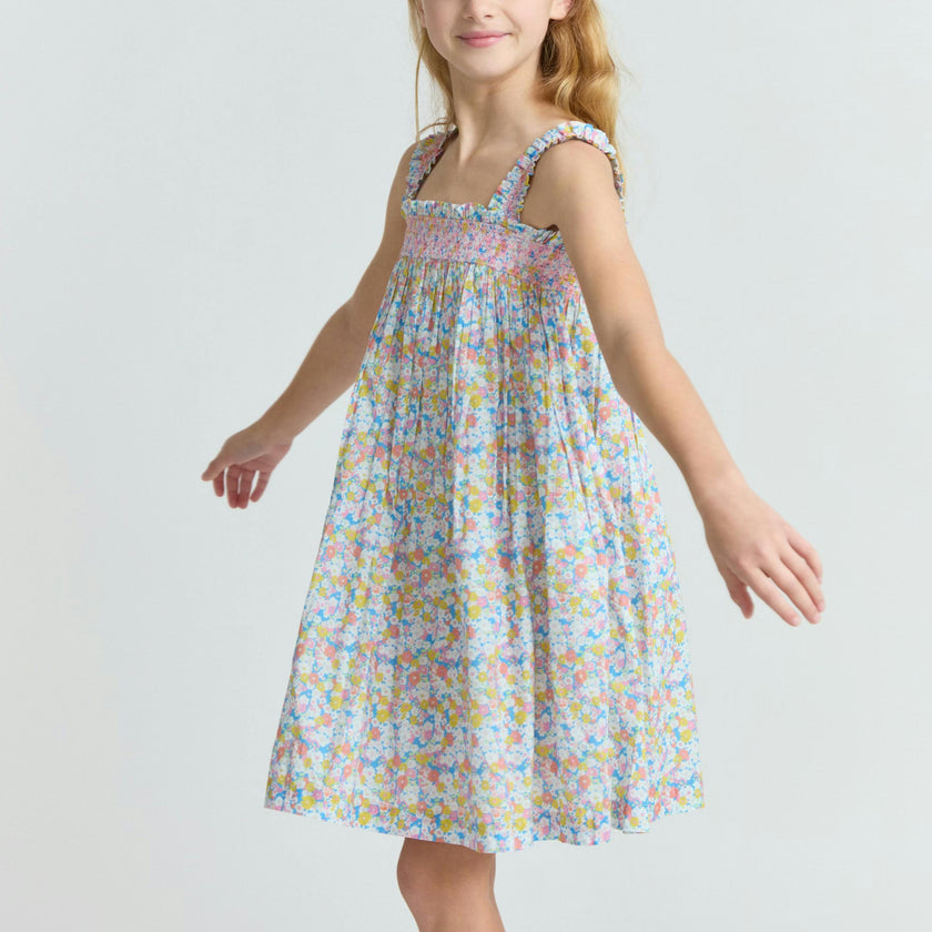 girls jasmine blossom smocked ruffle strap dress