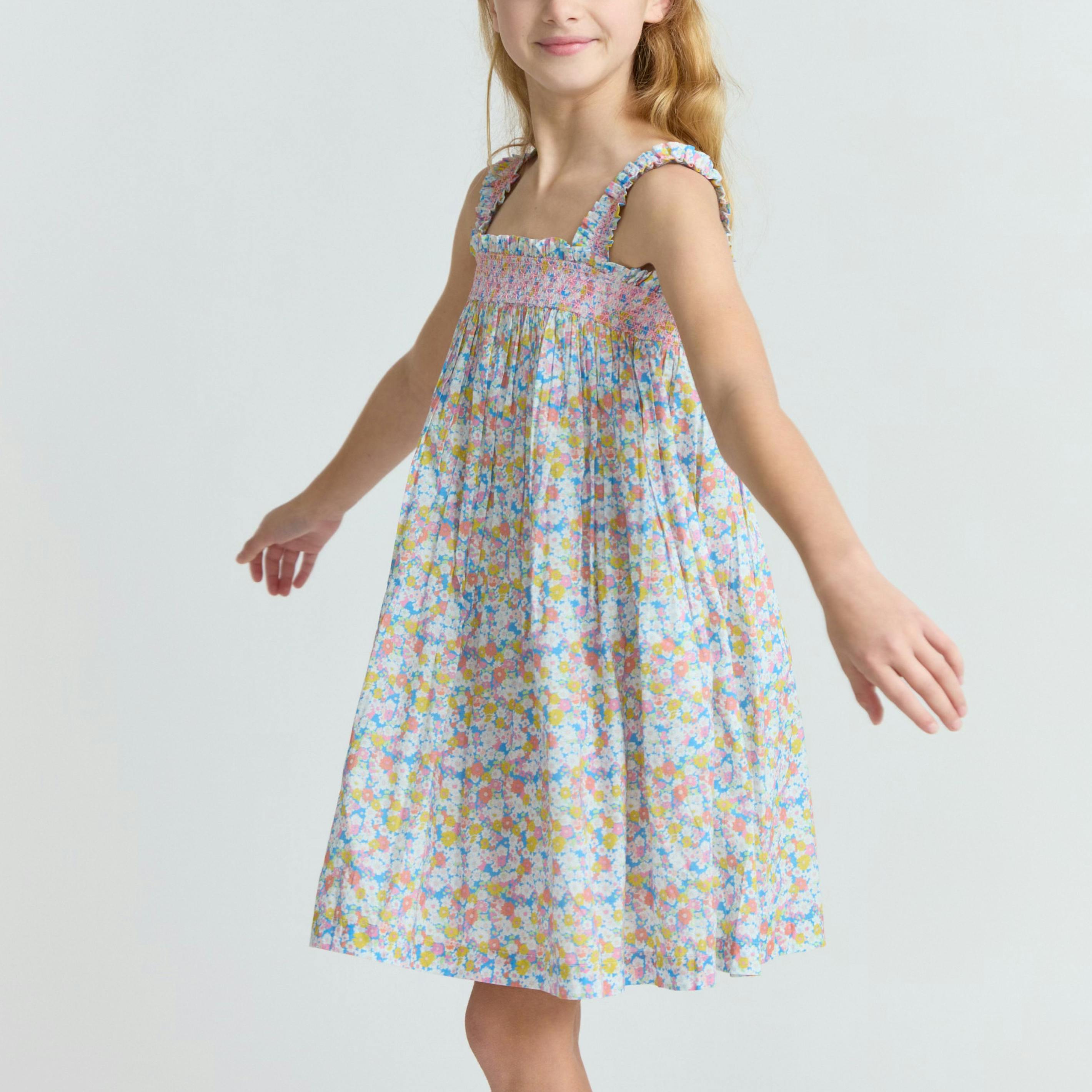 girls jasmine blossom smocked ruffle strap dress