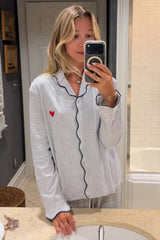 Harbor Heart Stitch Stripe Women's Button Front Long Pajama Set