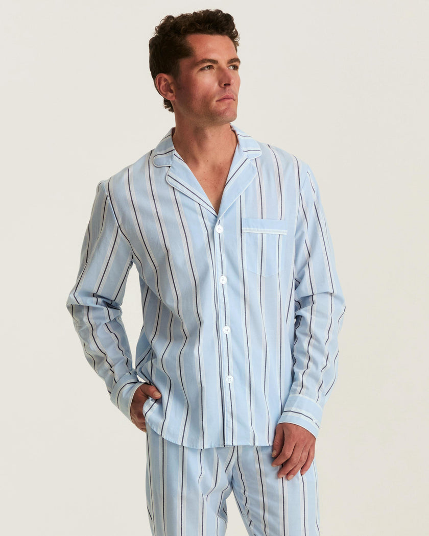 Men's Twill Pajama Set in Coastal Stripe