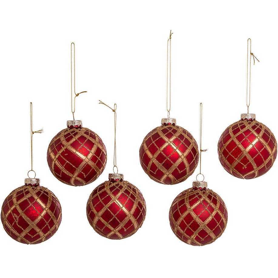 80MM Red with Gold Plaid Glass Ball Ornaments