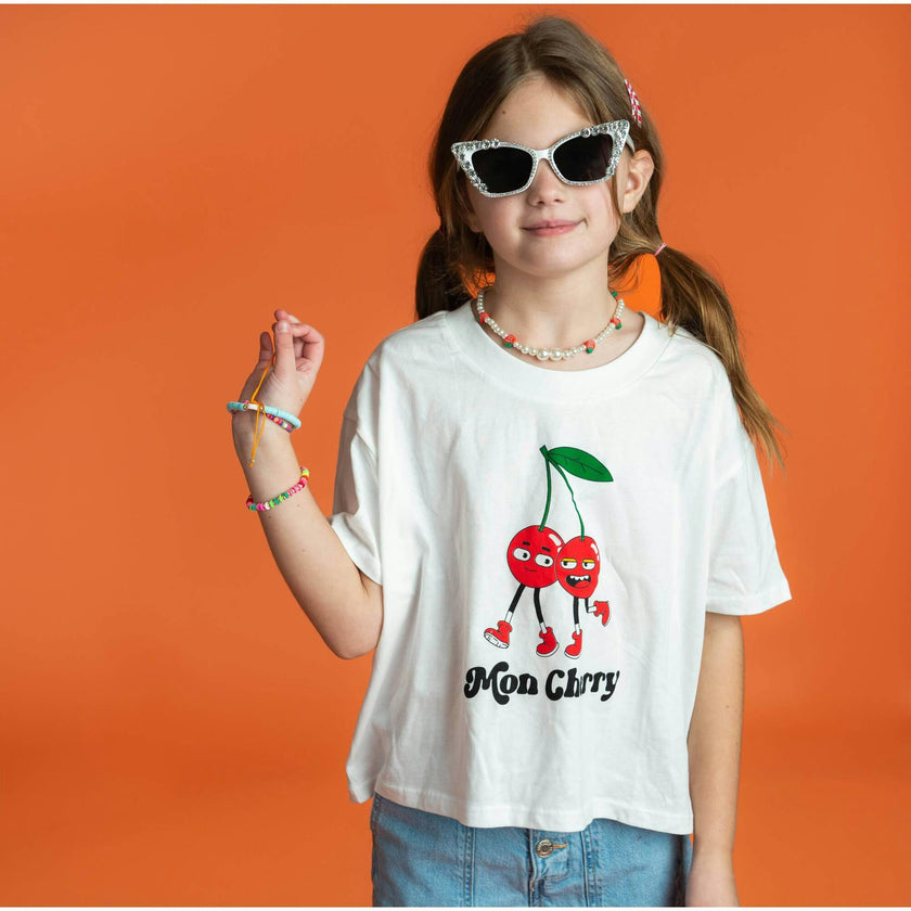 Mon Cherry Print Boxy Oversized Crew Neck Tee, Prints