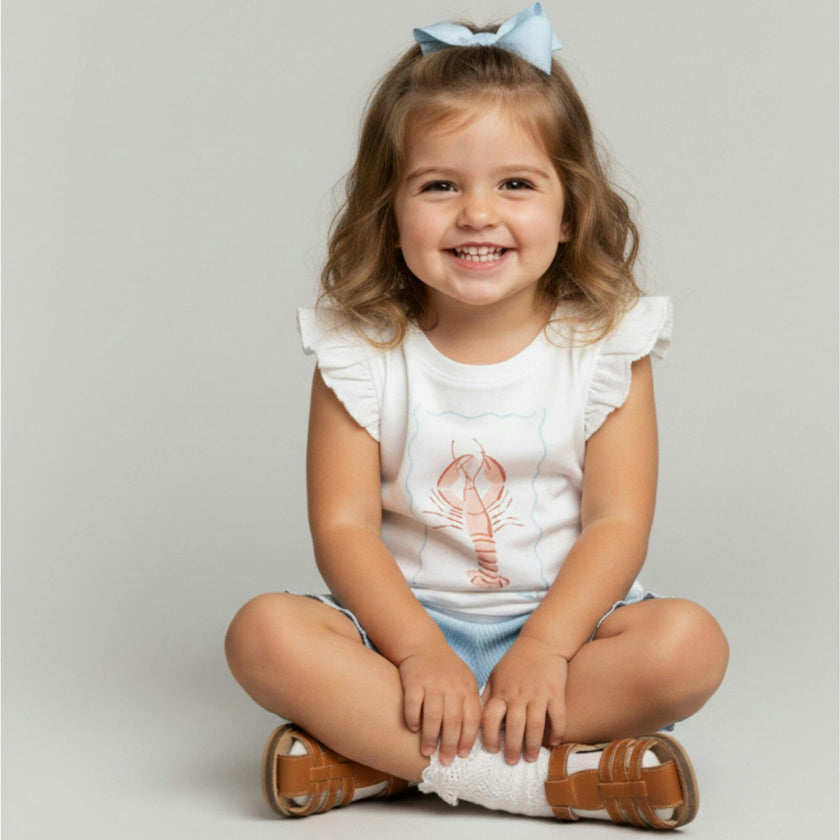 Organic Sleeveless Flutter Top & Shorts Set - Lobster