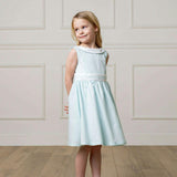 Organic Round Collar Sateen Party Dress with Embroidered Sash