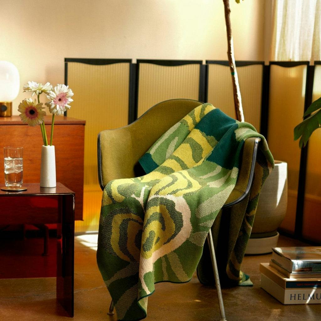 Cotton Sustainable Knit Floral Throw Blanket - Floréal 7 by E.A. Seguy