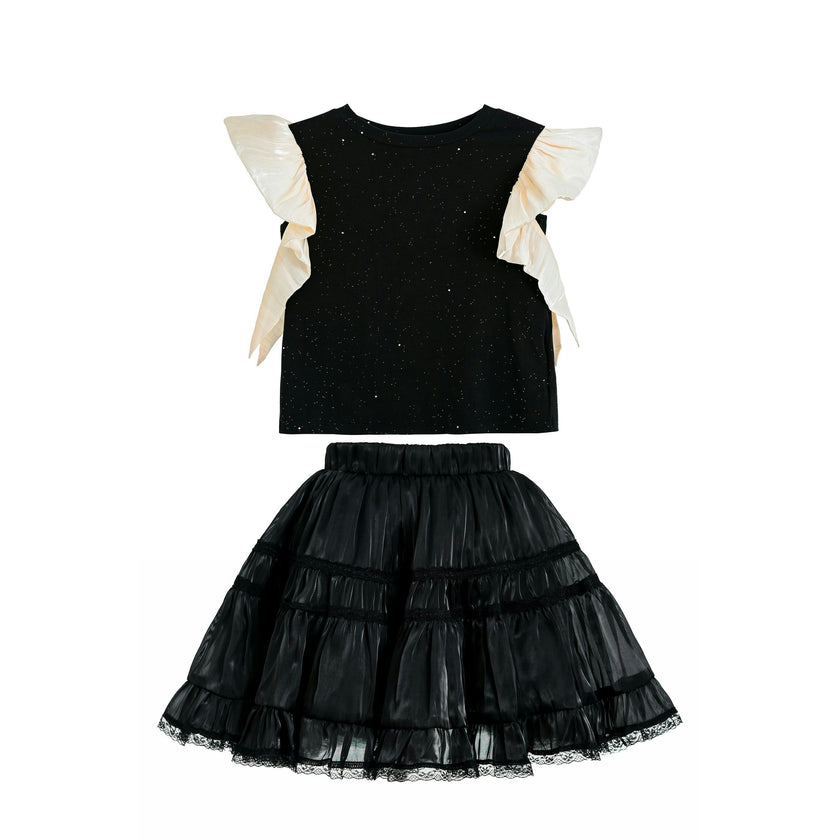 Black Glitter Ruffle Skirt Set