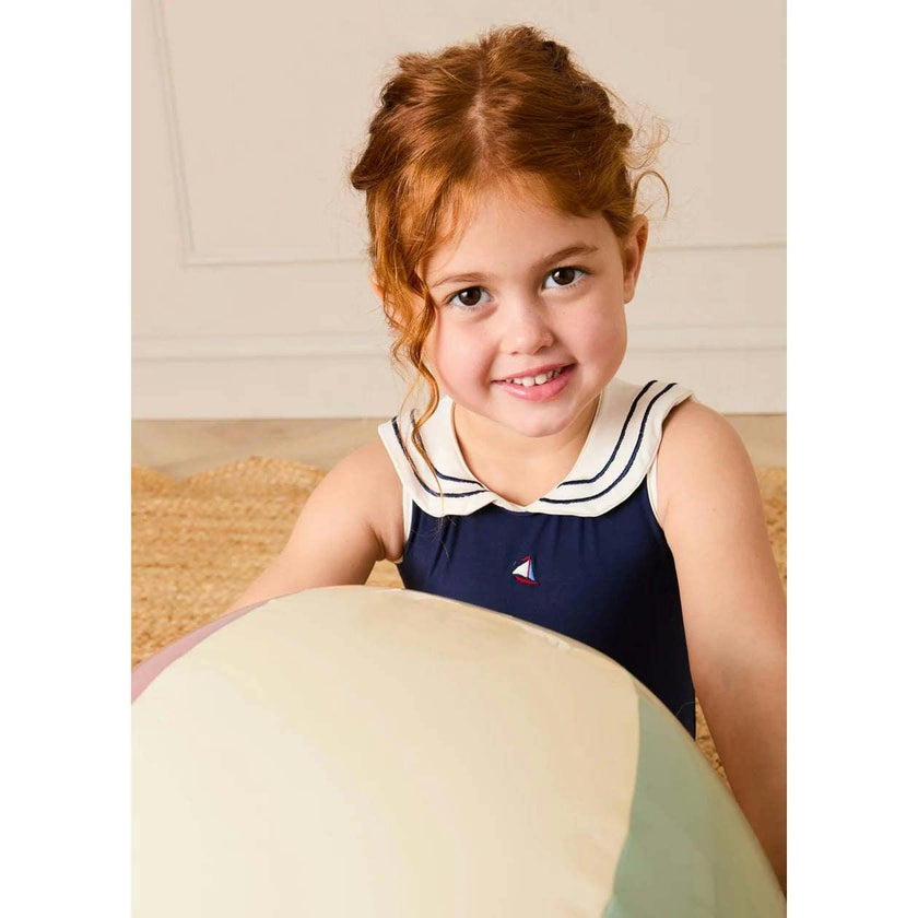 Mariner Collar Embroidered Boat Motif Two Piece Swimsuit in White (12mths- 10yrs)