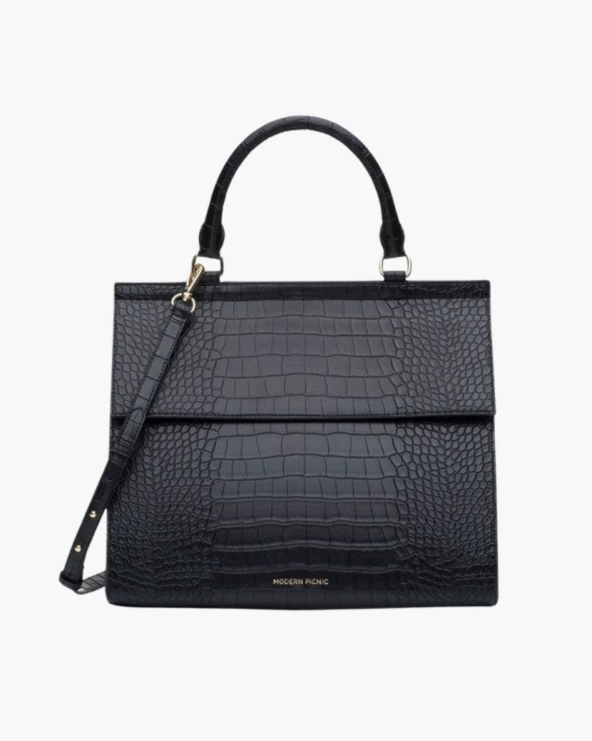 Large, Insulated, Chic Lunchbox, Black Croc