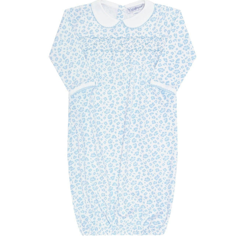 Blue Cheetah Print Smocked Gown