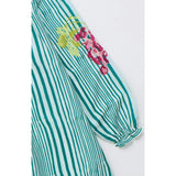 UVAS STRIPED DRESS WITH PUFFY SLEEVES GREEN