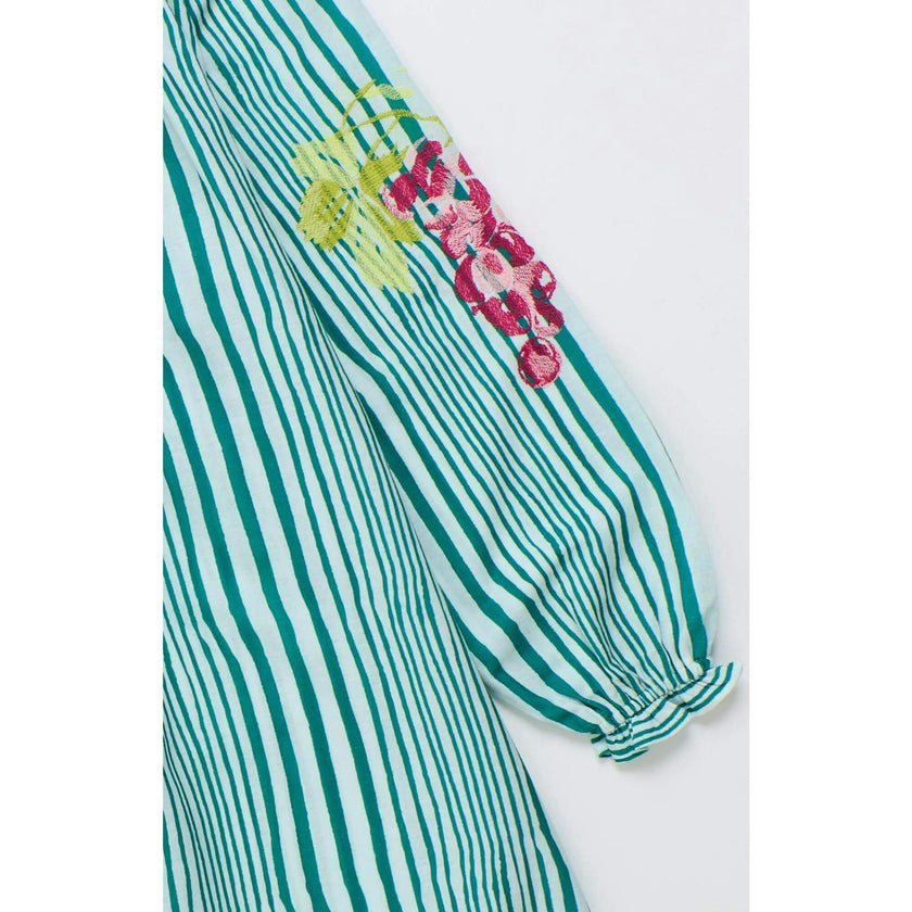 UVAS STRIPED DRESS WITH PUFFY SLEEVES GREEN