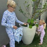 Kids Skydog Toile Blue Long PJ Set - Organic Stretch Jersey Knit Cotton
