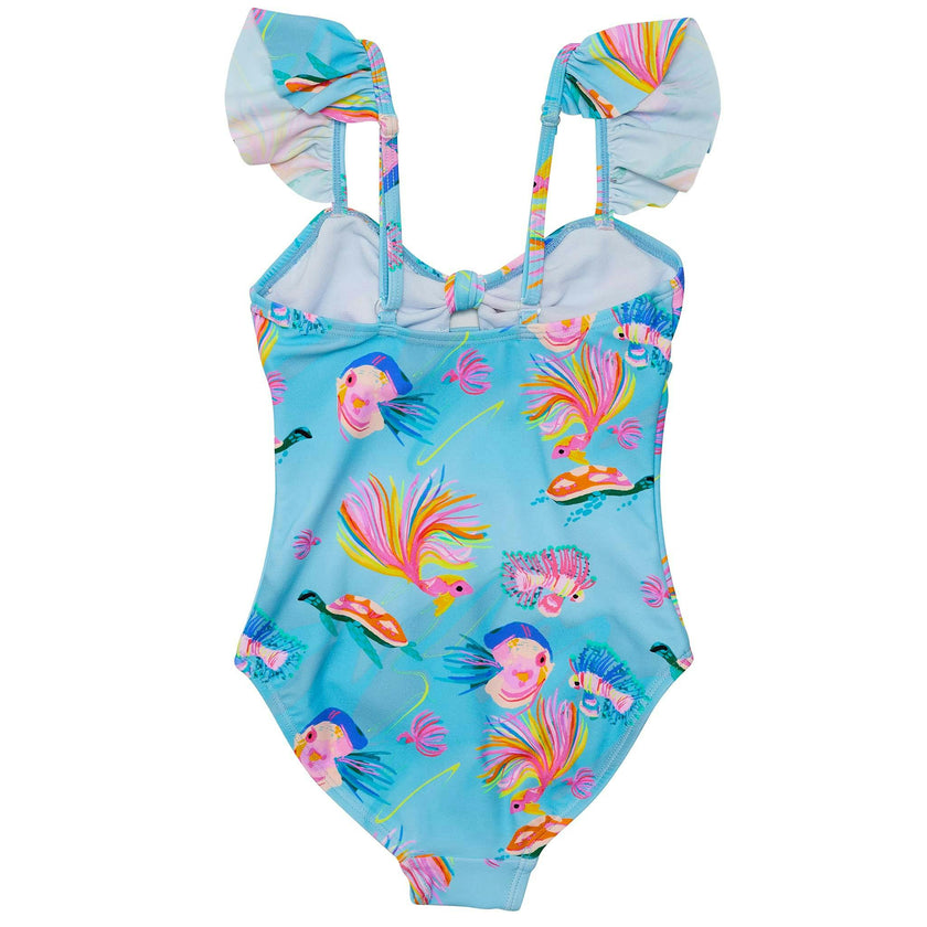 UPF50+ Sustainable Frill Shoulder Front Knot Swimsuit