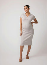 Cap Sleeve Collared Knit Maternity Midi Dress