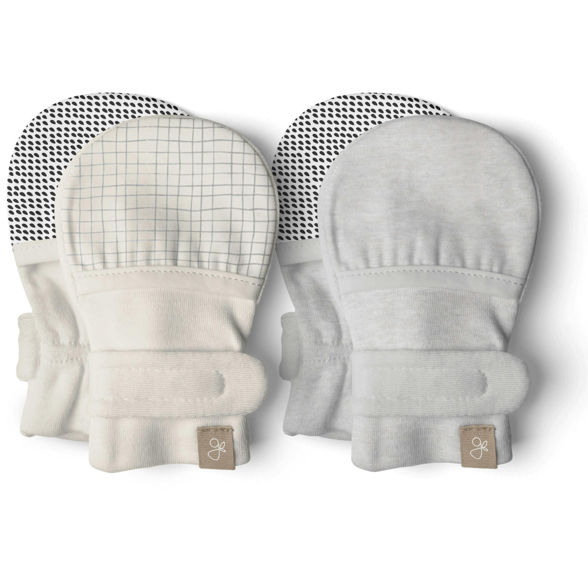 STAY ON 2-PACK MITTS | STORM GRAY + GRIDLOCK — Bamboo Organic Cotton Blend, 0–6M