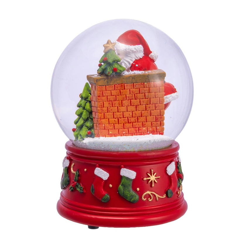 Kurt Adler 100MM Wind-Up Musical Santa With Fireplace Water Globe