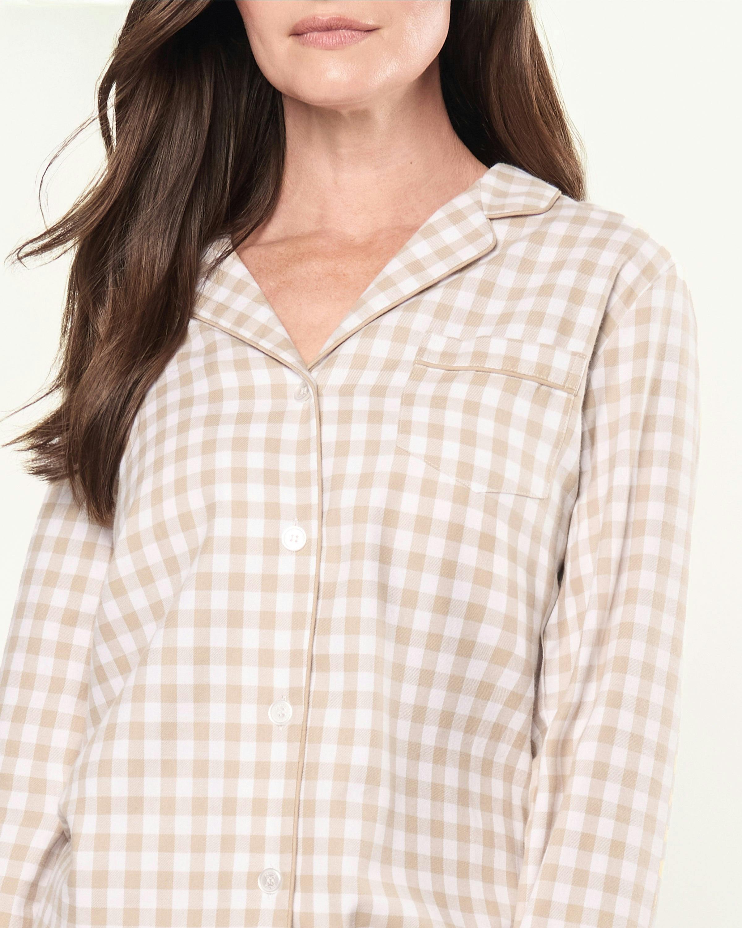 Women's Twill Pajama Set in Camel Gingham