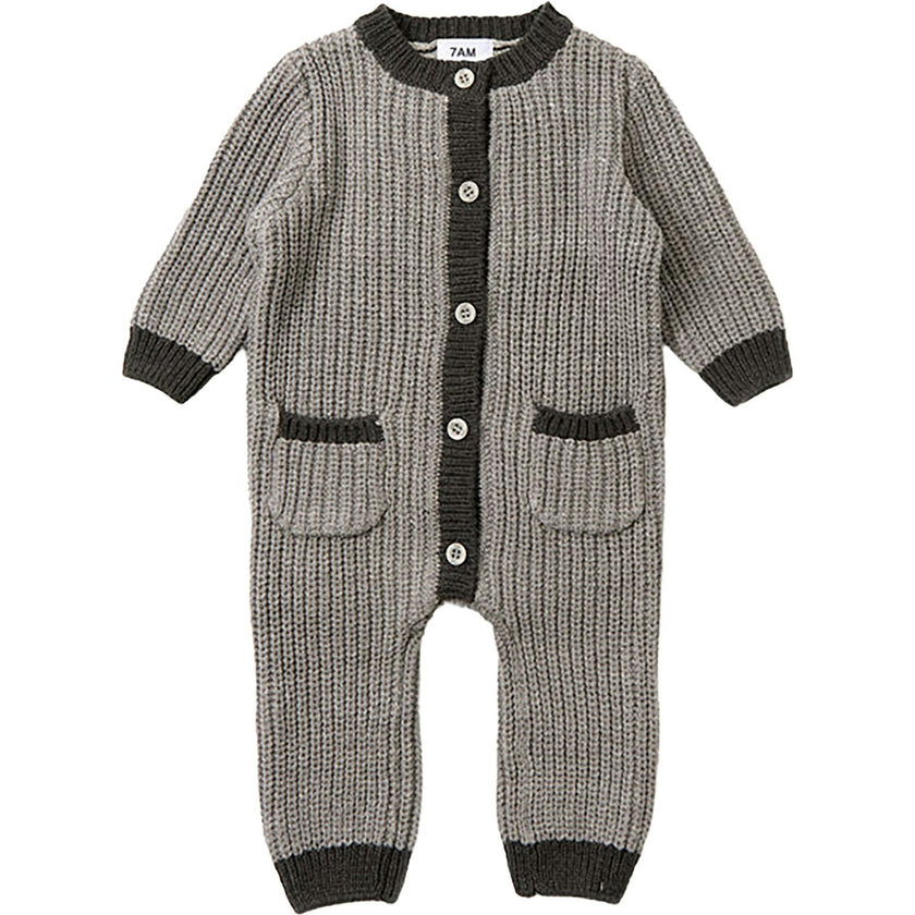 Chunky Ribbed Knit Round Neck Long Sleeve Loose-Fit Romper
