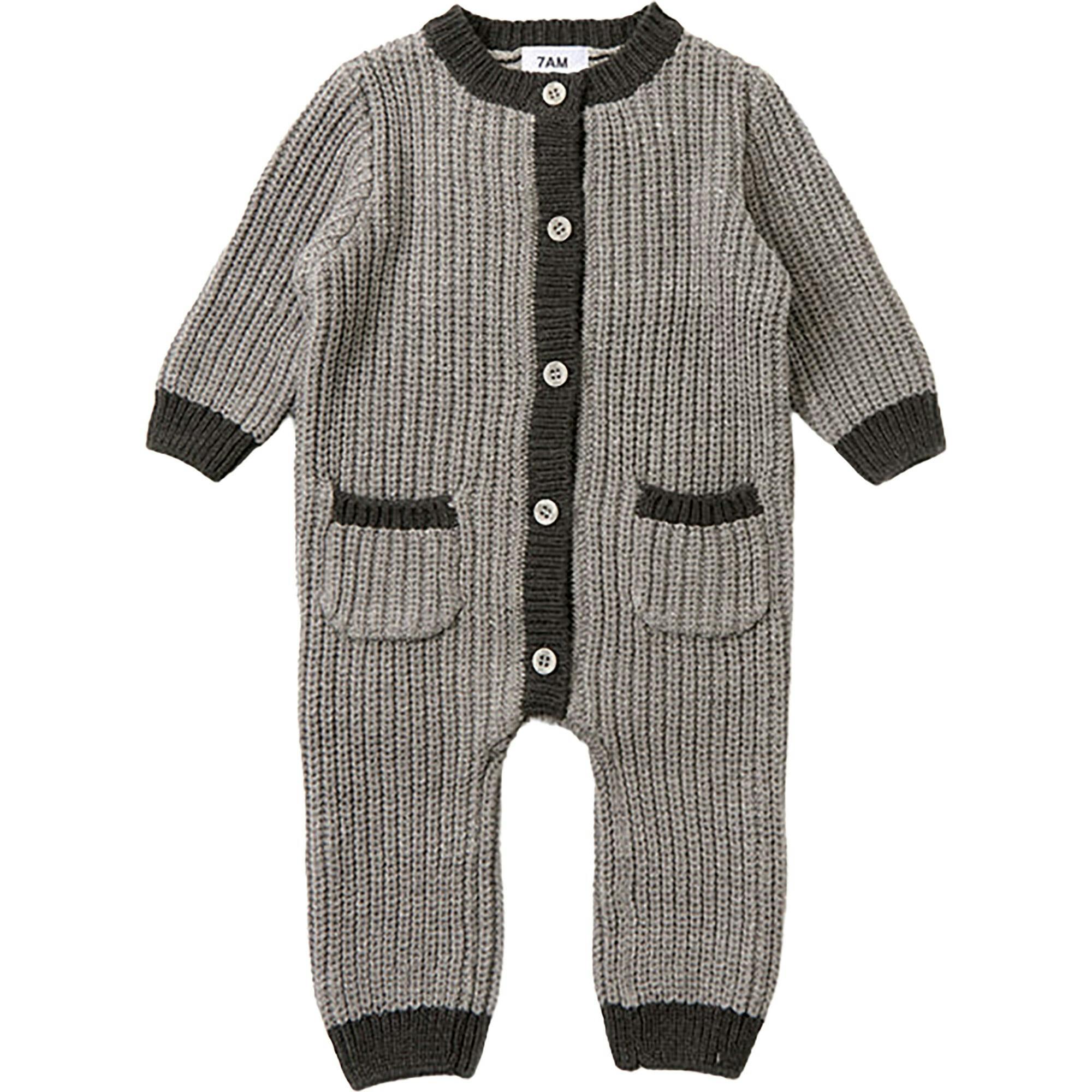 Chunky Ribbed Knit Round Neck Long Sleeve Loose-Fit Romper