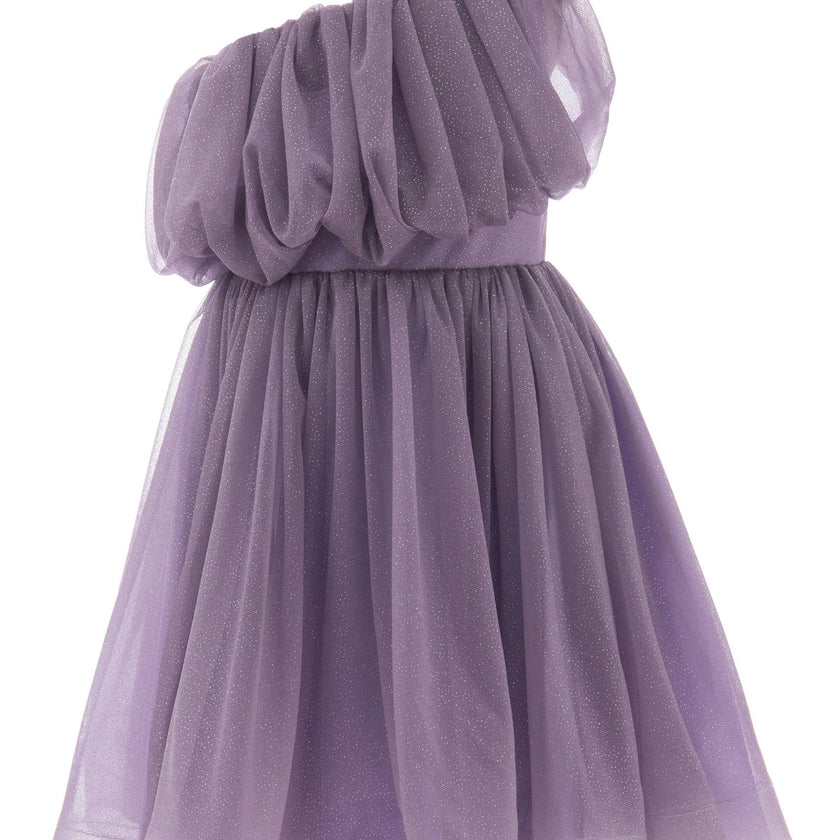 Purple Izorah Off Shoulder Glitter Dress