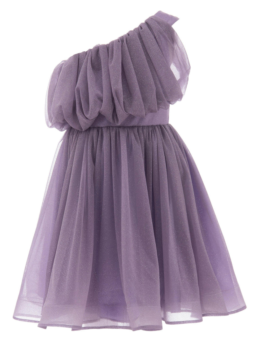 Purple Izorah Off Shoulder Glitter Dress