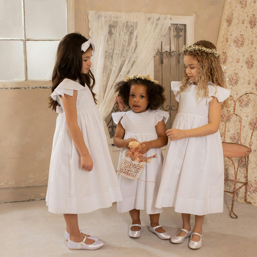 White Elegant Smocked Wedding Dress