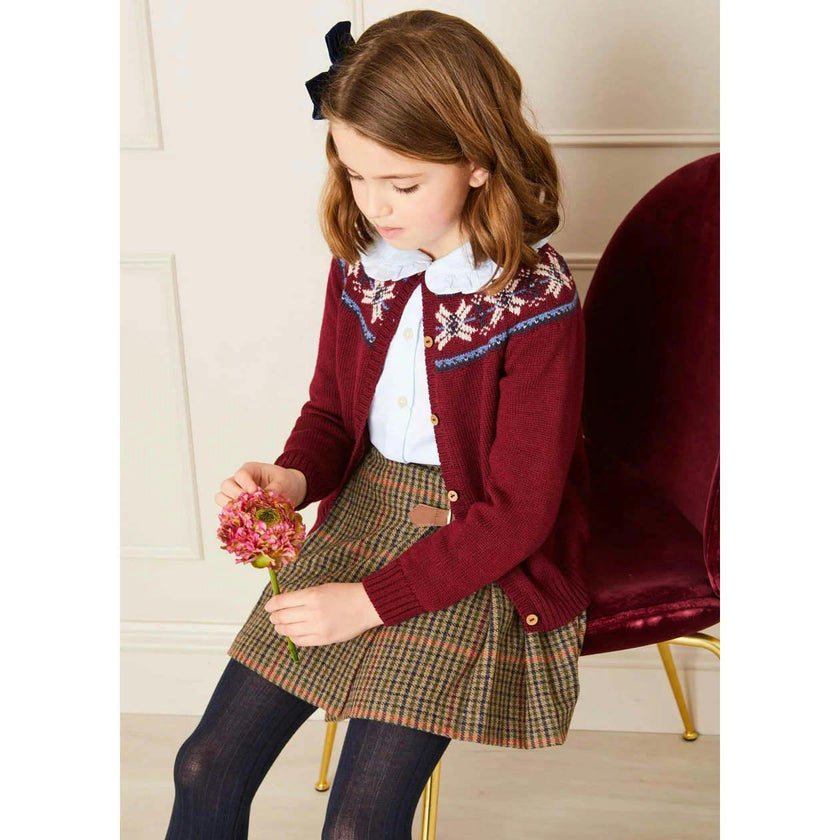 Fair Isle Cardigan in Burgundy (12mths-10yrs)