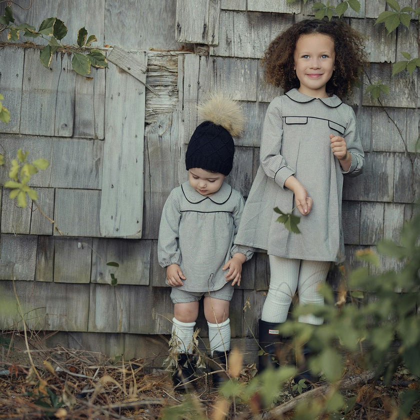 Baby Lurex Check Piped Peter Pan Collar Shirt & Short Set