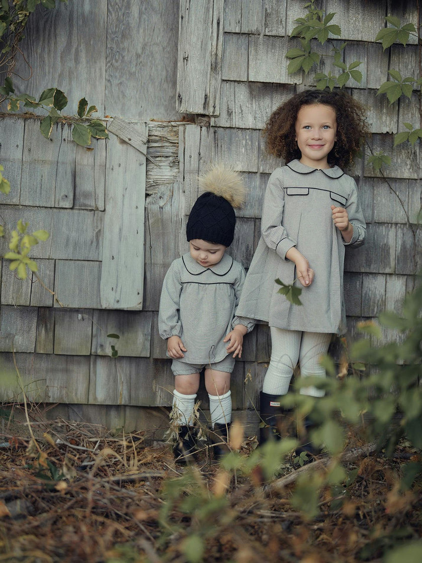 Baby Lurex Check Piped Peter Pan Collar Shirt & Short Set