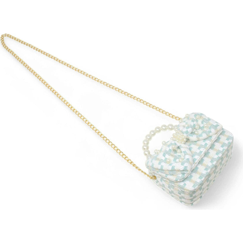 Girls Tweed Jumbo Pearl Bow Handbag