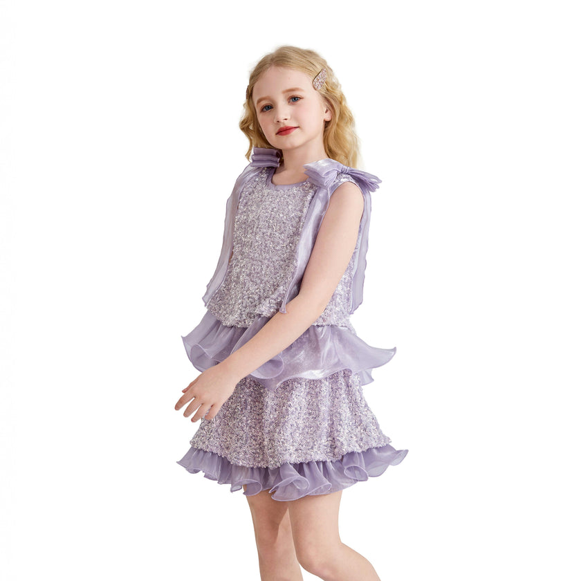 Purple Althea Glitter Ruffle Skirt Set