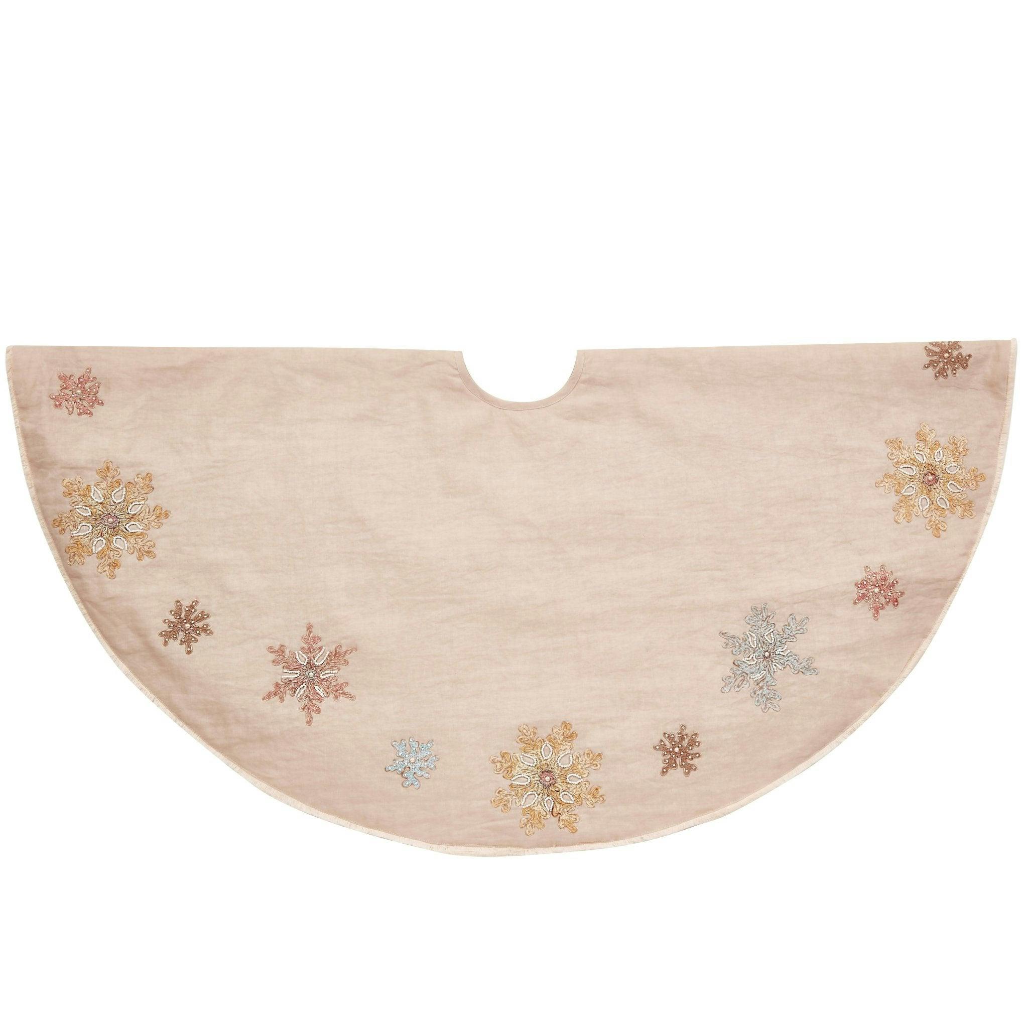 Handmade Pastel Snowflakes Linen Christmas Tree Skirt Natural 60