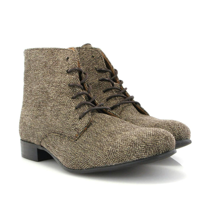 English Fabric Lace Up Boots, Brown