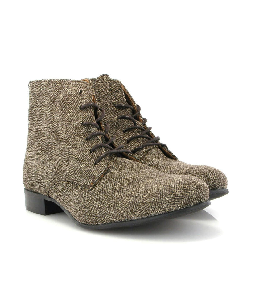 English Fabric Lace Up Boots, Brown