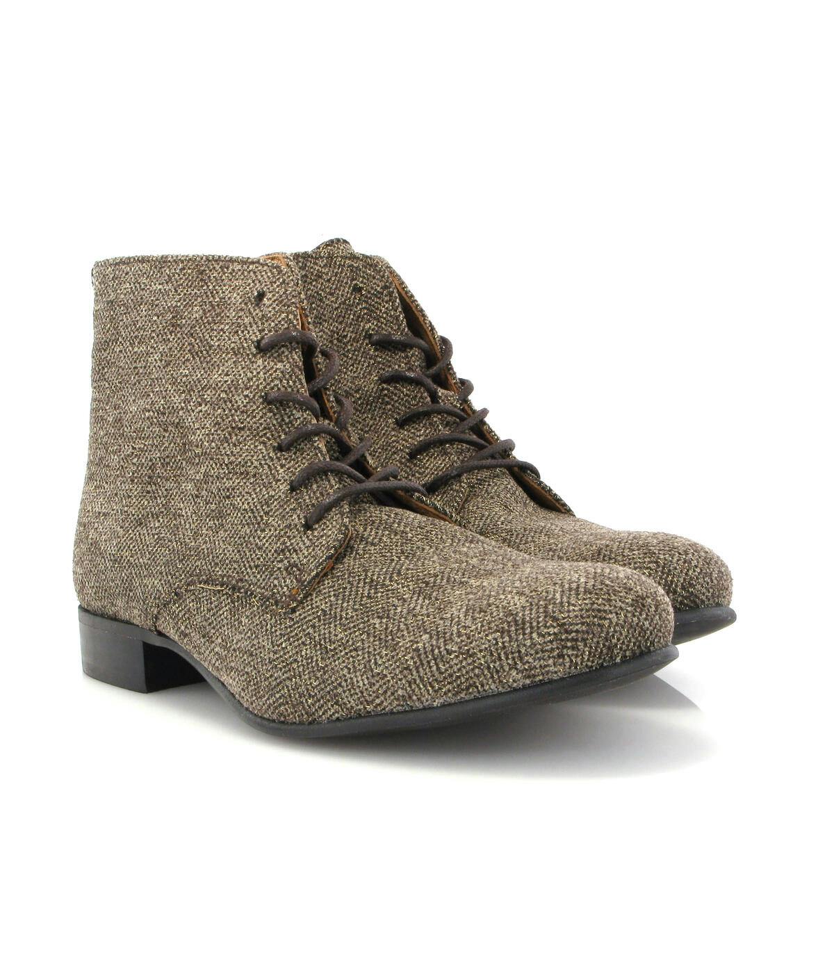 English Fabric Lace Up Boots, Brown