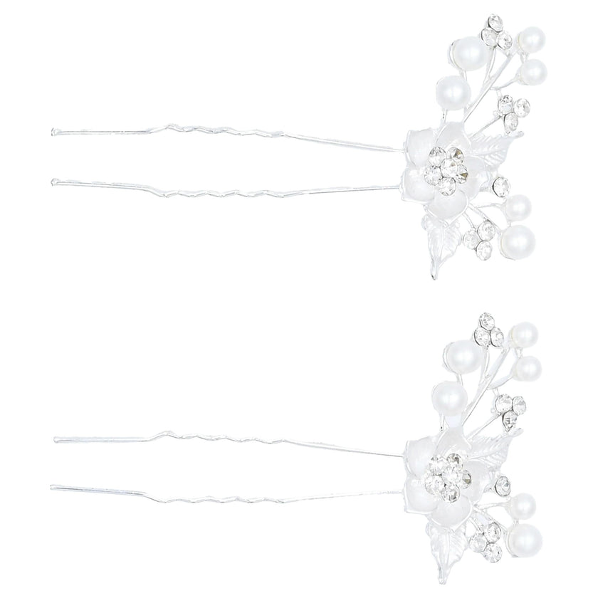 Crystal Flower Pearl Accent Hair Pins