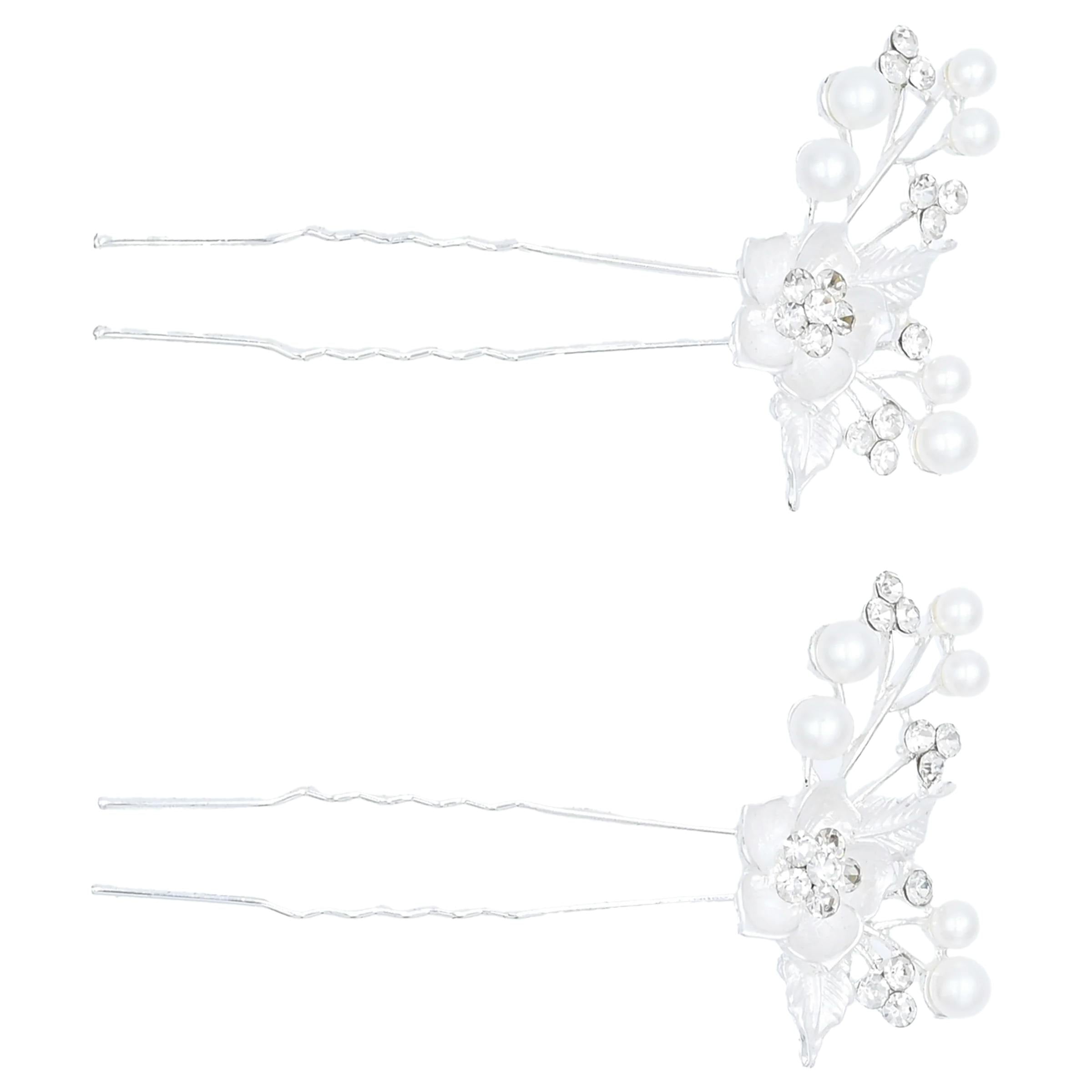 Crystal Flower Pearl Accent Hair Pins