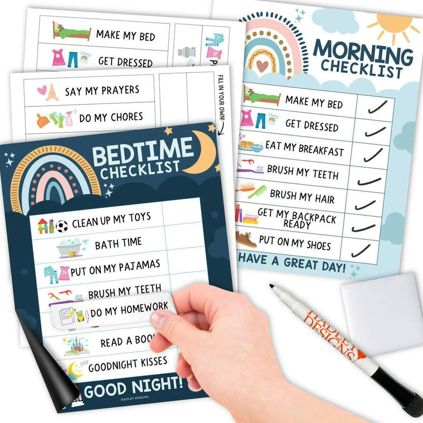 Boho Rainbow Kids Reward Sticker Charts & Day-N-Night Routine Charts Bundle